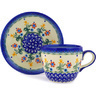 Polish Pottery Boleslawiec Stoneware Cup With Saucer 157+49 Cer maz pattern D19 H6465F