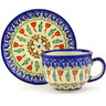 Polish Pottery Boleslawiec Stoneware Cup With Saucer 48+49 Cer maz pattern D29 H7386G