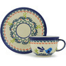 Polish Pottery Boleslawiec Stoneware Cup With Saucer GU775+GU836 Zaklady Ceramiczne UNIKAT pattern 214ART H0121H