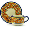 Polish Pottery Boleslawiec Stoneware Cup With Saucer GU886+GU883 Zaklady Ceramiczne pattern DU52 H1883F