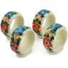 Polish Pottery 4-Piece Napkin Rings Set Ring Of Flowers UNIKAT