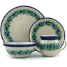 Polish Pottery 4-Piece Place Setting Blue Bell Wreath