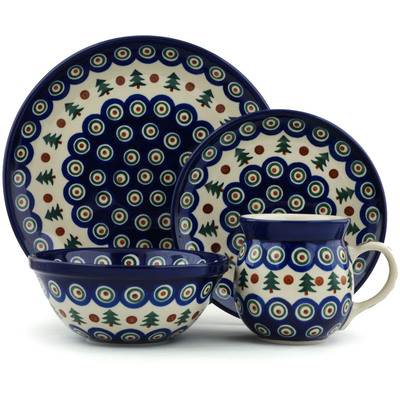 Polish Pottery 4-Piece Place Setting Cranberries And Evergree