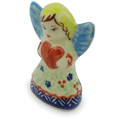 Polish Pottery Angel Figurine 3&quot; Poinsettia UNIKAT