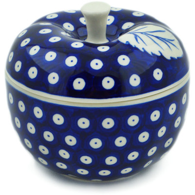 Polish Pottery Apple Shaped Jar 5&quot; Blue Eyes