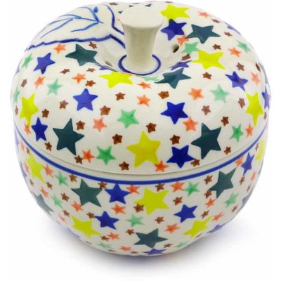 Polish Pottery Apple Shaped Jar 5&quot; Confetti Stars