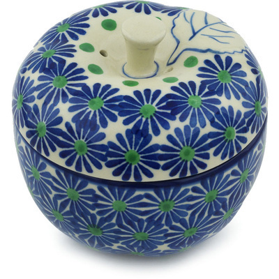 Polish Pottery Apple Shaped Jar 5&quot; Periwinkle Blues