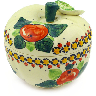 Polish Pottery Apple Shaped Jar 5&quot; Red Apples UNIKAT