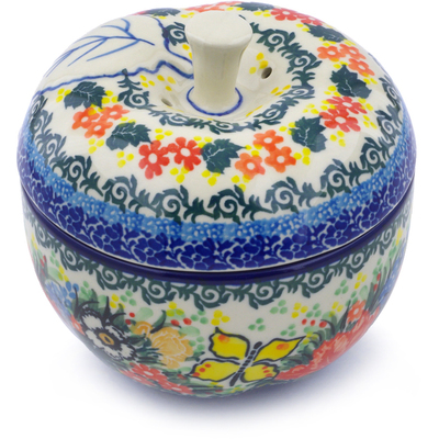 Polish Pottery Apple Shaped Jar 5&quot; Spring Butterfly Bouquet UNIKAT