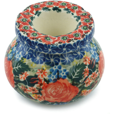 Polish Pottery Ashtray 4&quot; Blue Ribbon Roses UNIKAT