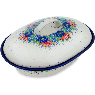 Polish Pottery Baker with Cover 10&quot; Blooming Spring UNIKAT