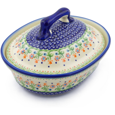 Polish Pottery Baker with Cover 10&quot; Spring Flowers