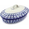 Polish Pottery Baker with Cover 12&quot; Blue Zinnia