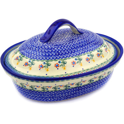 Polish Pottery Baker with Cover 13&quot; Spring Flowers