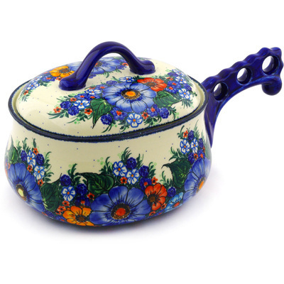Polish Pottery Baker with Cover 15&quot; Summertime Blues