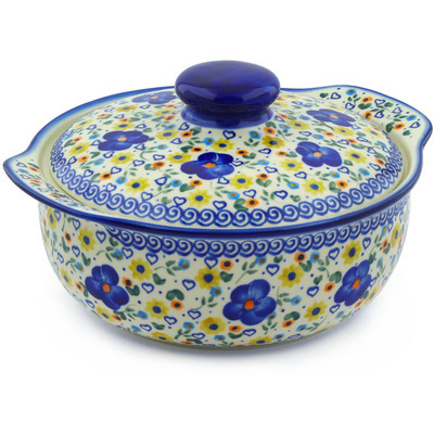 Polish Pottery Baker with Cover with Handles 10&quot; Patches Of Love UNIKAT