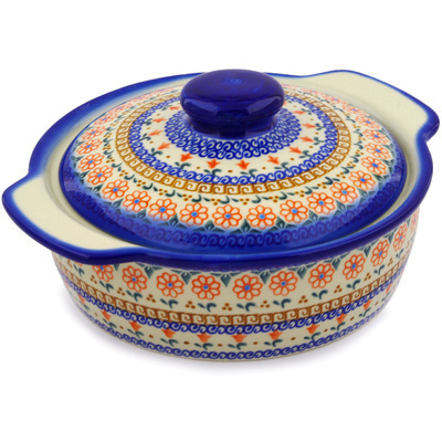 Polish Pottery Baker with Cover with Handles 11&quot; Amarillo
