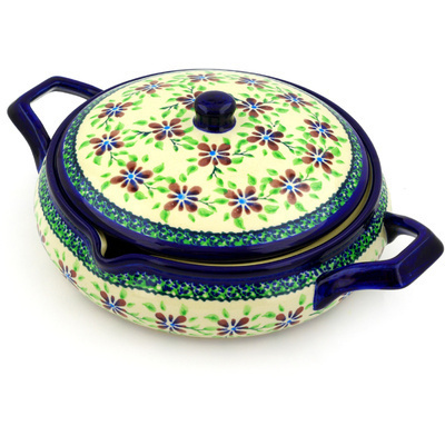 Polish Pottery Baker with Cover with Handles 11&quot; Gingham Patchwork