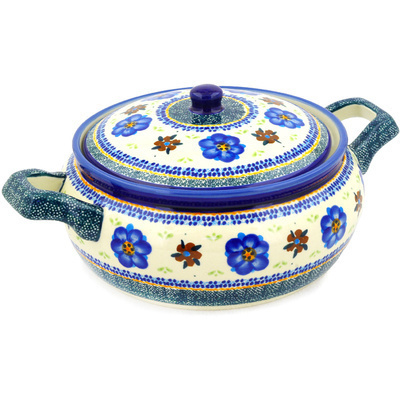 Polish Pottery Baker with Cover with Handles 12&quot; Circle The Garden UNIKAT