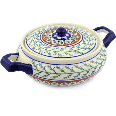 Polish Pottery Baker with Cover with Handles 12&quot; Pine Boughs