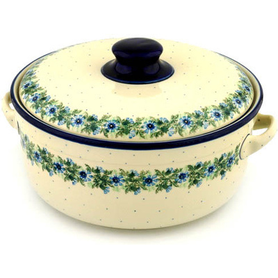 Polish Pottery Baker with Cover with Handles 14&quot; Blue Bell Wreath