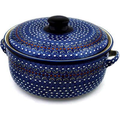 Polish Pottery Baker with Cover with Handles 14&quot; Blue Horizons