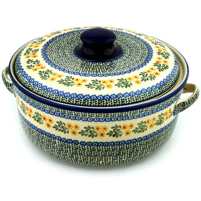 Polish Pottery Baker with Cover with Handles 14&quot; Summer Day