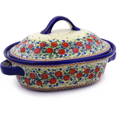 Polish Pottery Baker with Cover with Handles 14&quot; UNIKAT