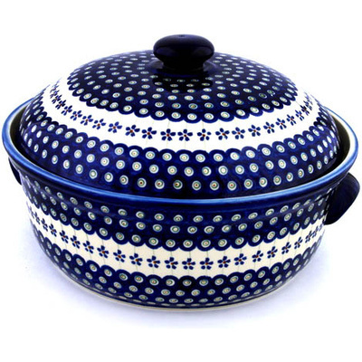 Polish Pottery Baker with Cover with Handles 15&quot; Flowering Peacock