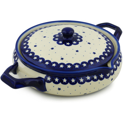 Polish Pottery Baker with Cover with Handles 15&quot; Morning Stars