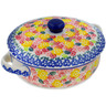 Polish Pottery Baker with Cover with Handles 8&quot; Starburst Blooms