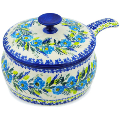 Polish Pottery Baker with Cover with Handles 9&quot; Cornflower Crown