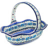 Polish Pottery Basket with Handle 11&quot; Blooming Blues