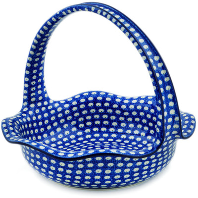 Polish Pottery Basket with Handle 11&quot; Stepping Stones