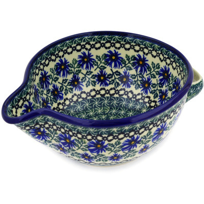 Polish Pottery Batter Bowl 7&frac12;-inch Blue Chicory