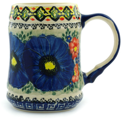 Polish Pottery Beer Mug 25 oz Aztec Flowers UNIKAT