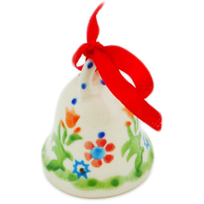 Polish Pottery Bell Ornament 2&quot; Spring Flowers