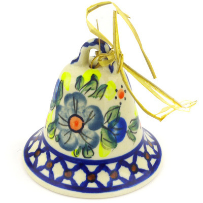 Polish Pottery Bell Ornament 3&quot; Soft And Sweet UNIKAT