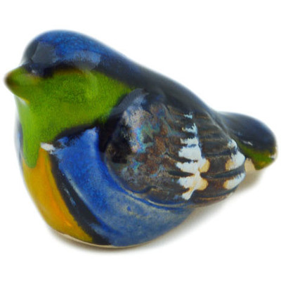 Polish Pottery Bird Figurine 3&quot; Deep Blue