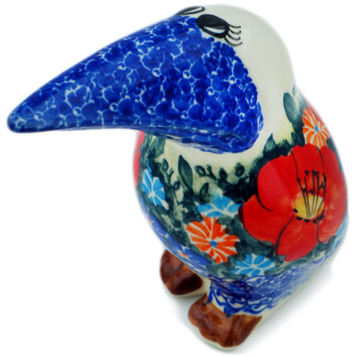 Polish Pottery Bird Figurine 6&quot; Pond Flowers UNIKAT
