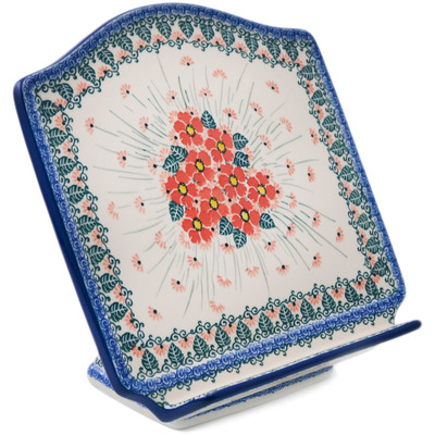 Polish Pottery Book Stand 9&quot; Pink Forget Me Not UNIKAT