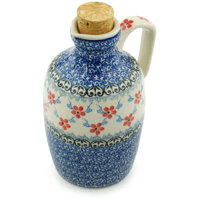 Polish Pottery Bottle 16 oz Red Forget-me-nots