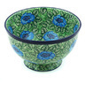 Polish Pottery Bowl 10&quot; Bold Blue Sunflower UNIKAT