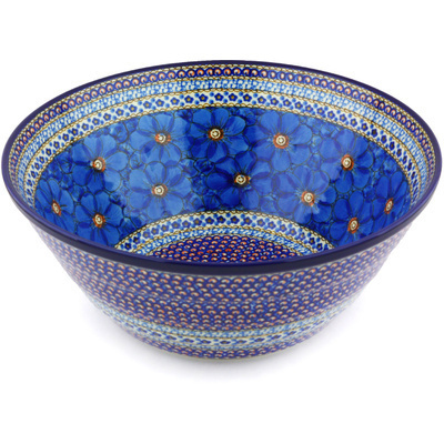 Polish Pottery Bowl 14&quot; Cobalt Poppies UNIKAT