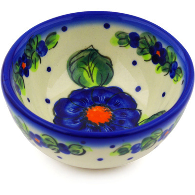 Polish Pottery Bowl 4&quot; Bold Blue Pansy