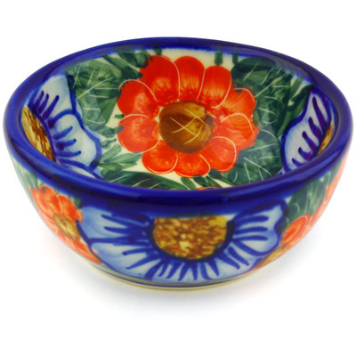 Polish Pottery Bowl 4&quot; Flowers In Bloom UNIKAT