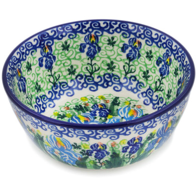 Polish Pottery Bowl 5&quot; Blue Iris Delight UNIKAT