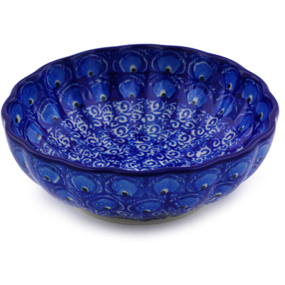 Polish Pottery Bowl 5&quot; Blue Peacock