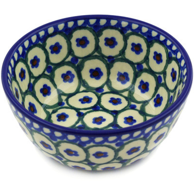 Polish Pottery Bowl 5&quot; Blue Posy Peacock