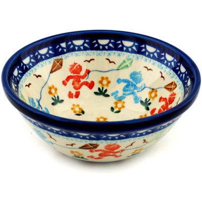 Polish Pottery Bowl 5&quot; Children With Kites